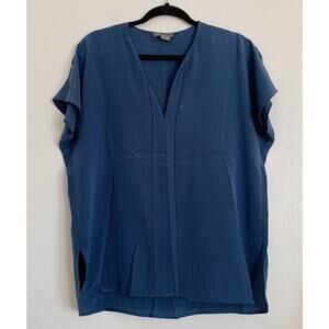 Royal Blue Vince Split-Neck Silk Top S